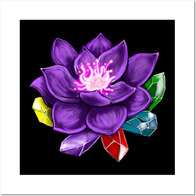 Black Lotus Flower And Crystals Wall Art by Shawnsonart